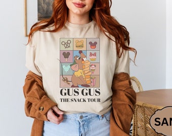 Grappige Gus Gus The Snack Tour-shirt, Assepoester Gus Gus-shirt, ziet eruit als een snack-T-shirt, bijpassende shirts Disney-familie