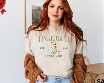 Camiseta de Campanilla de Nunca Jamás (1953), camiseta de Campanilla de Disney, camiseta de vacaciones de Disney, camisetas de viaje a Disneyworld, camisetas de Campanilla de hadas de Disney
