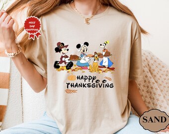 Cute Mickey And Friends Happy Thanksgiving Shirt, Disney Thanksgiving T-Shirt, Happy Thanksgiving Tee, Disney Fall Vibes Tee