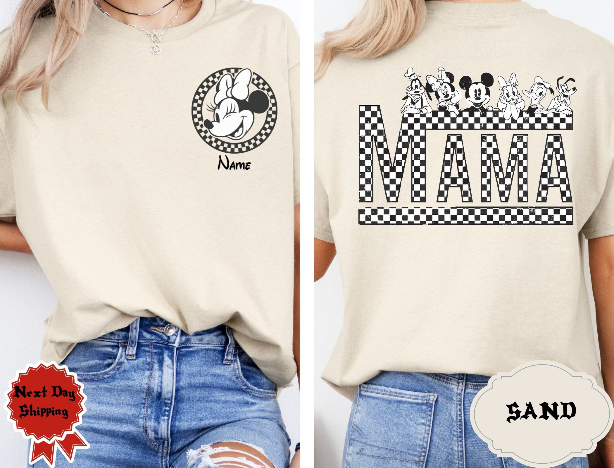 Personalized Retro Mickey and Friends Disney Mama Mini Checkered Shirt, Disney Dad Shirt, Disney Family Vacation 2024, Retro Disney Trip