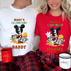 Compleanno di Mickey Mouse Clubhouse, maglietta personalizzata per la famiglia di compleanno Disney, compleanno di famiglia abbinato, maglietta di compleanno Disneyland, Topolino e amici