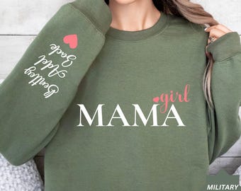 Personalized Girl Mama Sweatshirt, Custom Mom Of Girls Hoodie, New Mama Outfit, Baby Announcement Momma Clothing, Cute Birthday Mommy Gifts