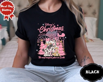 Disney-kerstshirt Mickey en vrienden, roze T-shirt kerstcadeau, Mickey's Very Merry Christmas-shirt, WDW Disneyland-reis