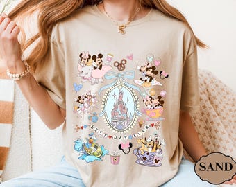 Retro Coquette Bow Disney Shirt Mickey Minnie Girls Trip Tee Magic Kingdom Disneyland Matching Tee Best Day Ever Disney World Vacation Shirt