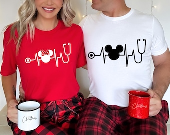 Disney stethoscoop verpleegshirt, Mickey en Minnie Heartbeat Tee, Disney verpleegkundige reiscadeaus, shirt verpleegkundige, Mickey Mouse Pulse T-shirt
