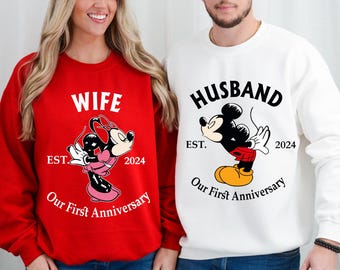 Custom Disney Anniversary Shirts Matching Couple Disneyworld Tee, Wife Husband Disney Trip Shirt, First Anniversary Est Year Disneyland Tees
