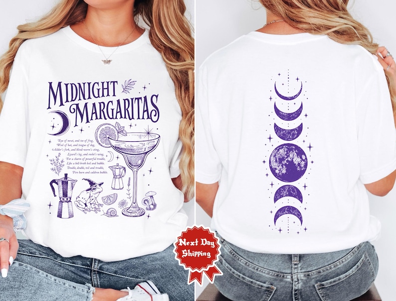 レトロなミッドナイトマルガリータシャツ、プラクティカルマジックTシャツ、レトロなハロウィン映画シャツ、女の子用テキーラシャツ、不気味な季節のギフト 画像 2