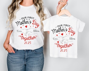 Our First Mother's Day Shirt, Custom Kids Name Mama Shirt, Mama Hand with Kids Name T-Shirt, Personalized Grandma T-Shirt, Custom Mommy Gif