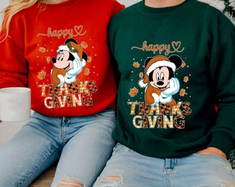 Happy Thanksgiving Shirt, Mickey and Minnie Fall Shirt, Disney Autumn Family Trip, Cute Mickey Minnie Matching Hoodie, Pumpkin Plaid Tee
