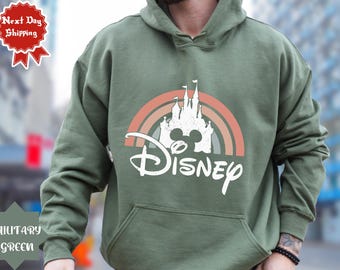 Disney Castle Rainbow Sweatshirt Hoodies-Kids and Adults Sizes-Disney Retro Sweatshirt-Disney Family Shirt-Disney Castle Mickey Head Shirt