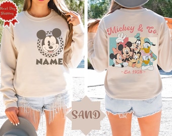 Retro Custom Mickey & Friends Shirt, Disney Vacation Shirt, Checkered Magic Kingdom Family Matching Trip Tee, WDW Front Back Custom Shirt