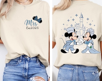 Maglietta Disney Mrs e Mr bifacciale, maglietta Mickey Minnie "E vissero felici e contenti", magliette da matrimonio Disney, maglietta coordinata "Just Married Honeymoon"