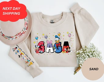 Personalized Disney Mama Sweatshirt, Disney Custom Mom Sweatshirt, Personalized Grandma Shirt, With Kids Name On Sleeve, Mother's Day Gift