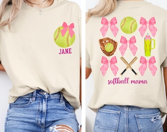 Softball Mama Pink Bow Shirt, Coquette Softball Shirt, Coquette Bows Shirt, Softball Mama Shirt, Pink Bow Softball Shirt, Game Day Shirt