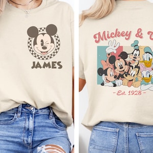 Retro Custom Mickey & Friends Shirt, Disney Vacation Shirt, Checkered Magic Kingdom Family Matching Trip Tee, WDW Front Back Custom Shirt