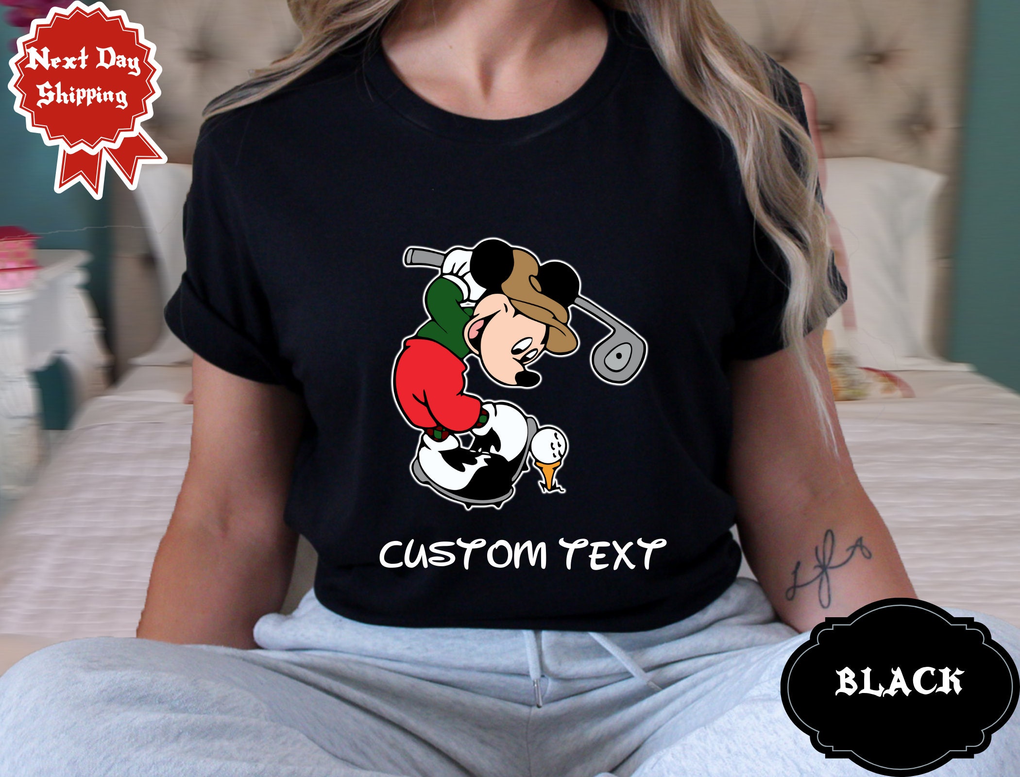 T-shirt Mickey Mouse Golfeur Gris - Occasion Très Bon état - Disney Coton Manches Courtes Femme