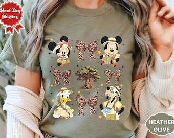 Retro Mickey und Freunde Leopard Kokette Bögen Animal Kingdom Shirt, Disney Safari-Modus Let's Get Wild Tee, Magic Kingdom Familienurlaub