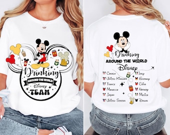 Camiseta de Disney Epcot Drinking Around The World, camiseta del equipo de bebedores Mickey Friends, camiseta del festival de comida y vino de Disney World, camiseta del viaje a Disneyland