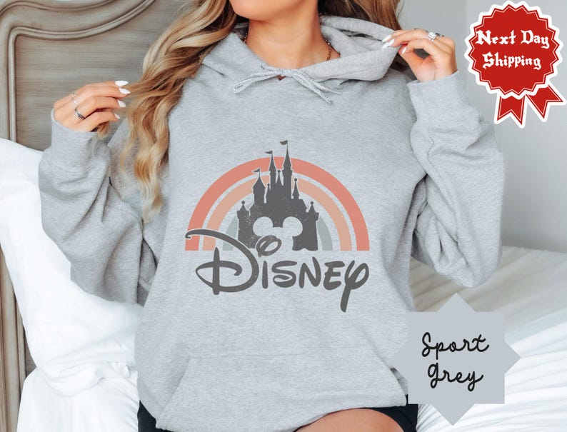 Disney Castle Rainbow Sweatshirt Hoodies-Kids and Adults Sizes-Disney Retro Sweatshirt-Disney Family Shirt-Disney Castle Mickey Head Shirt imagen 3