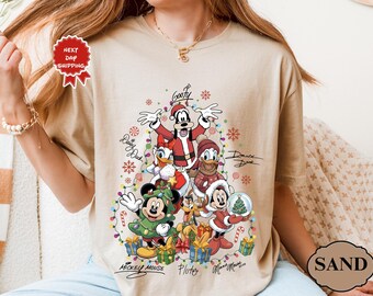 Camiseta navideña retro de Disney, suéter navideño familiar de Mickey y sus amigos de Disneyland, sudadera navideña de Disney "Feliz Navidad" de Mickey