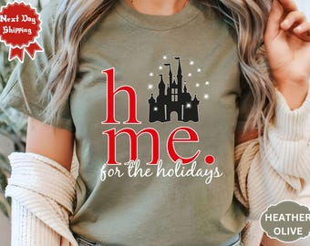 Shirt Disney Castle Home For The Holidays, kerstshirt Assepoester kasteel, Disney kerst Disney shirts, bijpassende Disney kerst