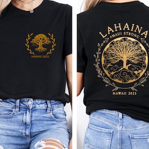 Maui starkes Hemd, Lahaina starker Banyanbaum goldenes Hemd, Maui Unterstützungs-Feuerwehr-Hawaii-Küstenlinien-Hemd, Feuer-Opfer-Spendenaktion-Gold-T-Stück
