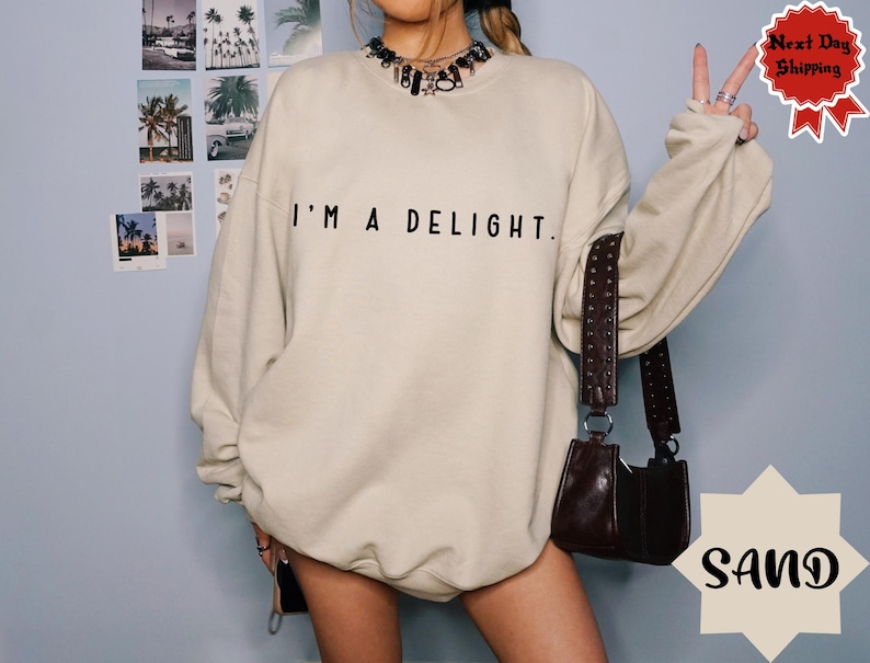 I'm A Delight Printed Sweatshirt, Funny Sayings Shirt, Funny Crewneck