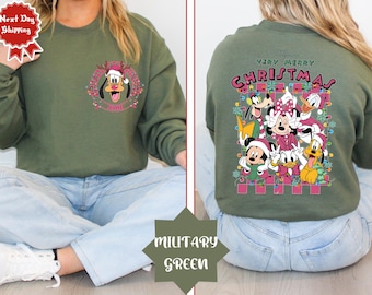 2-sided Personalized Mickey &Friend Pink Christmas Checkered Shirt,Disney Christmas sweatshirt, Cute Pink Christmas,Disney Holiday Xmas Gift