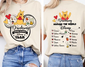 Camiseta del festival de comida y vino de Winnie The Pooh, camiseta de Disney Epcot Drinking Around The World, camiseta de Tigger Eeyore, camiseta del equipo de bebidas de Disney