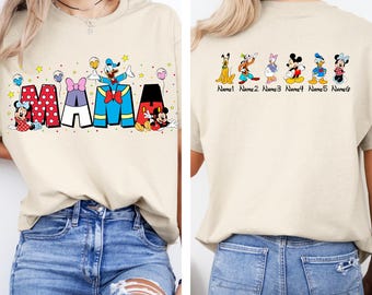Personalized Disney Mama tshirt, Disney Custom Mom tshirt, Personalized Grandma Shirt, With Kids Name On Sleeve, Mother's Day Gift