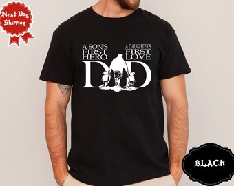 Camiseta "Papá, el primer héroe de un hijo, el primer amor de una hija", camiseta "Papá de ambos", camiseta a juego de padre e hijos, camiseta del Día del Padre