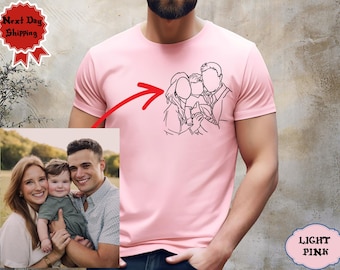 Camiseta personalizada con retrato familiar, foto de contorno, arte lineal, cuello redondo, retrato personalizado a partir de foto, camiseta personalizada con arte lineal, foto de contorno