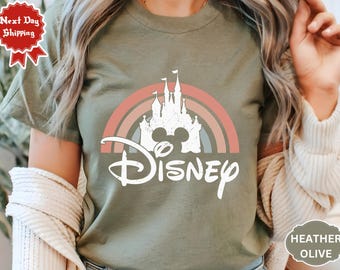 Disney Castle Rainbow tshirt -Kids and Adults Sizes-Disney Retro shirt-Disney Family Shirt-Disney Castle Mickey Head Shirt