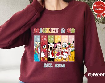 Mickey and Friends Christmas Shirt, Mickey Minnie Donald Daisy Pluto Goofy Shirt, Disney Holiday Family Matching Tee, EST. 1928