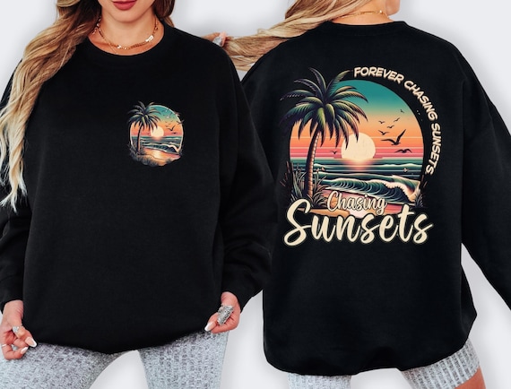 Chasing Sunsets Beach shirt Forever Chasing Sunsets Tee Retro Sunset Palm Tree Graphic Tee Tropical  Coastal Summer Vacay Boho Shirt