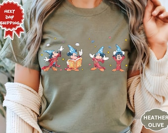 Walt Disney Fantasia Mickey aquarel T-shirt, Fantasia Mickey shirt, Disneyland familie bijpassende shirt, WDW Tee, Mickey Sorcerer T-shirt