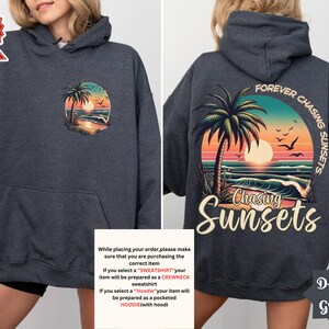 Chasing Sunsets Beach shirt Forever Chasing Sunsets Tee Retro Sunset Palm Tree Graphic Tee Tropical Coastal Summer Vacay Boho Shirt image 2