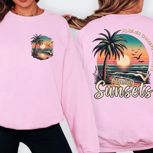 Chasing Sunsets Beach shirt Forever Chasing Sunsets Tee Retro Sunset Palm Tree Graphic Tee Tropical Coastal Summer Vacay Boho Shirt image 4