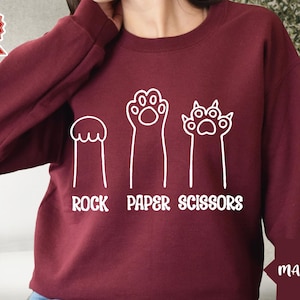 Rock Paper Scissors Sweatshirt, Funny Cat Paw Shirt, Unisex Crewneck Shirt for Cat Lover, Cat Owner Shirt, Cat Paws Shirts, Gift for Cat Mom