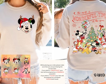 Disney Characters Front and Back Christmas Hoodie, Custom Disney Christmas Matching Crewneck Sweatshirt