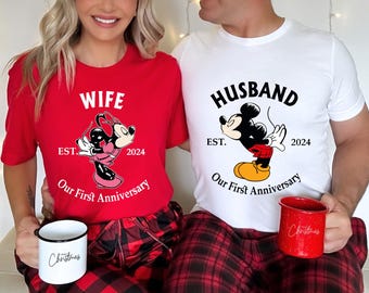 Custom Disney Anniversary Shirts Matching Couple Disneyworld Tee, Wife Husband Disney Trip Shirt, First Anniversary Est Year Disneyland Tees
