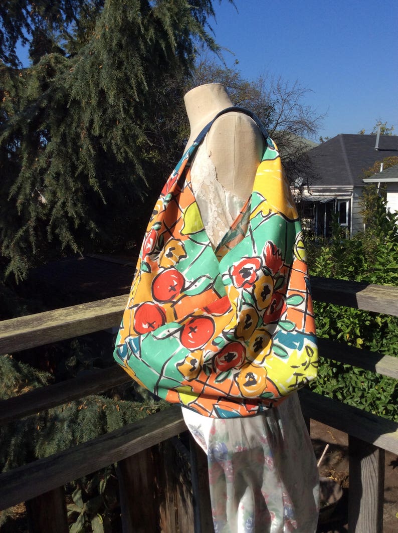 Bright Floral Bento Cotton Shopping Bag Expressionist Print Bags Origami Shopping Bags Bento Bag Carryall