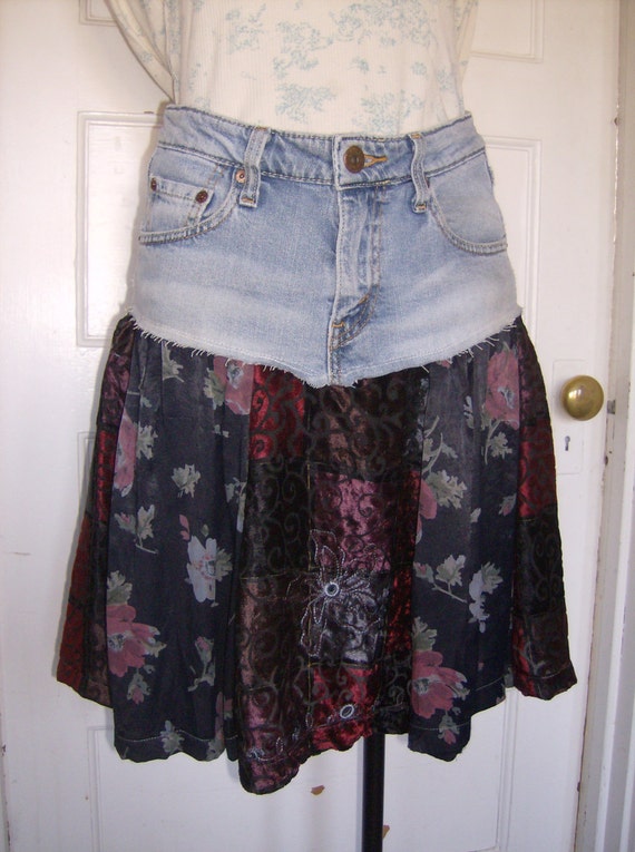 velvet denim skirt