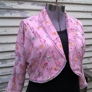 SALE! Pink Embroidered Lace Bolero Jacket, Pink Retro Evening Bolero