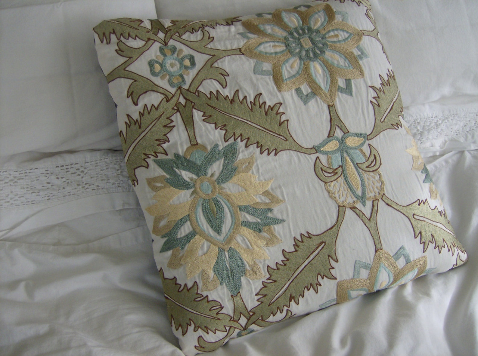 Embroidered Decorative Pillow Cover, Throw Pillow, Shabby Chic Decor