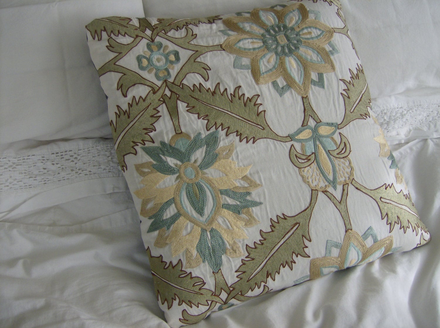 Embroidered Decorative Pillow Cover, Throw Pillow, Shabby Chic Decor