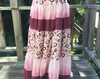 Tiered Skirt in Shades of Pink and Cranberry