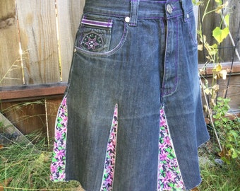 Short Upcycled Denim Skirts, Larger Size, OOAK
