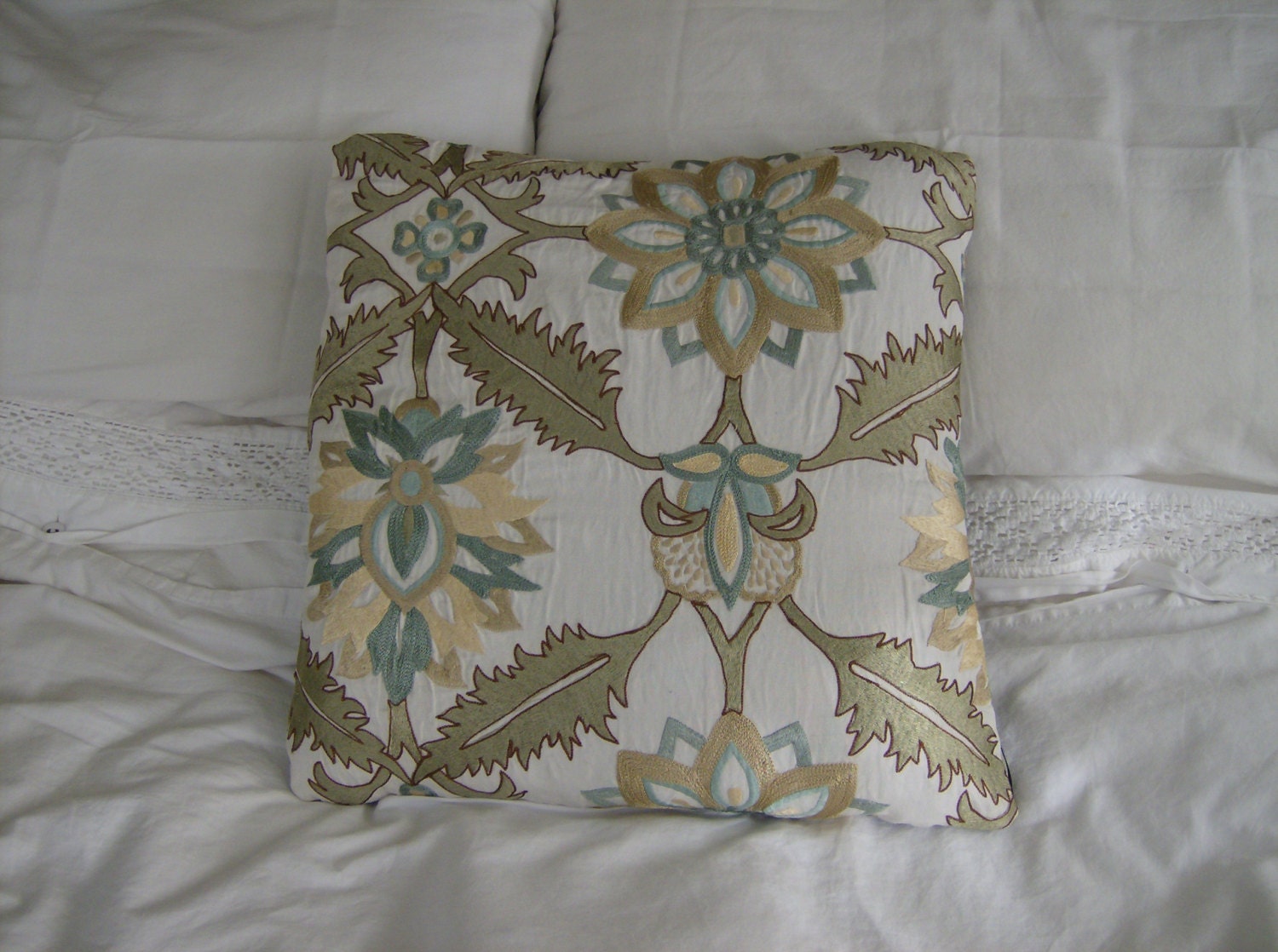 Embroidered Decorative Pillow Cover, Throw Pillow, Shabby Chic Decor