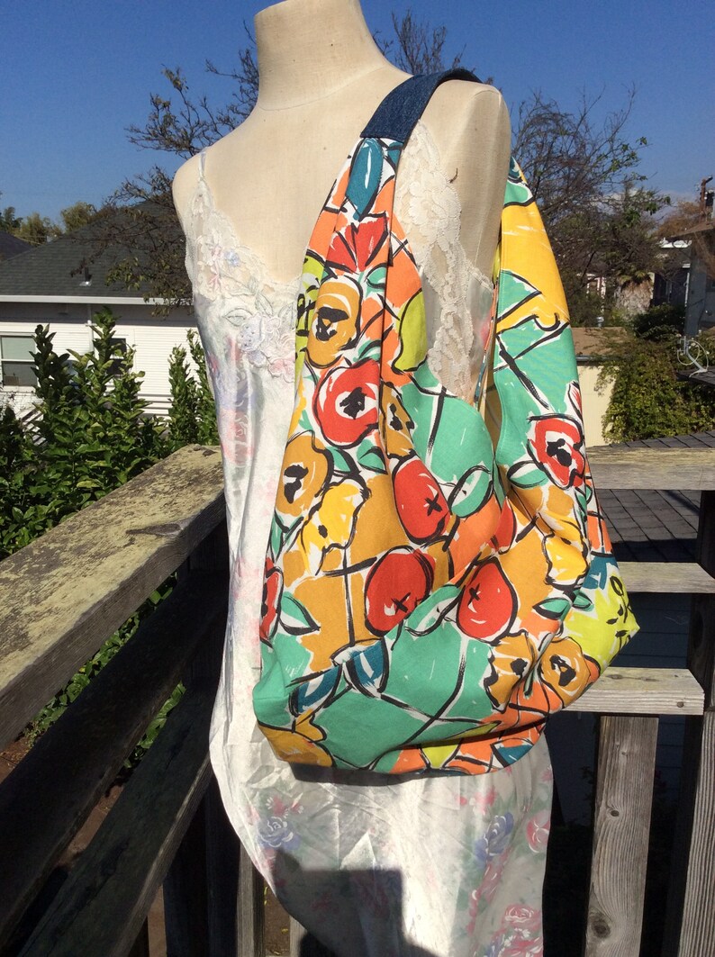 Bright Floral Bento Cotton Shopping Bag Expressionist Print Bags Origami Shopping Bags Bento Bag Carryall